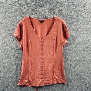Torrid Womens Top 2X‎ Peach Challis Lace-Up Back Short Sleeve Shirt Stretch